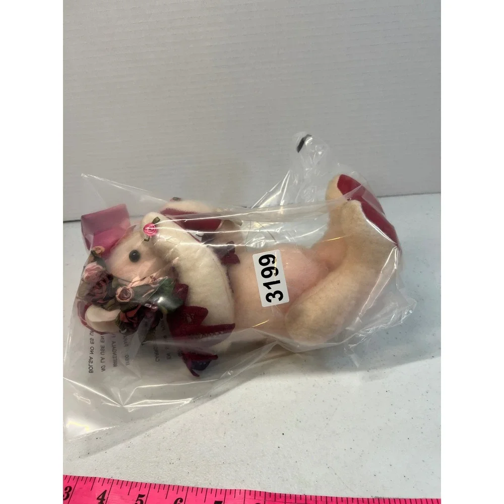 Chris Miller Tickle Me Pink Artist Teddy Bear Pink Bow Floral Crown Signed 12in